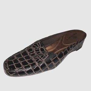 Proxy Womens Size 7.5 M Black Animal Croc Print Slip On Mules Slides Shoes Wedge